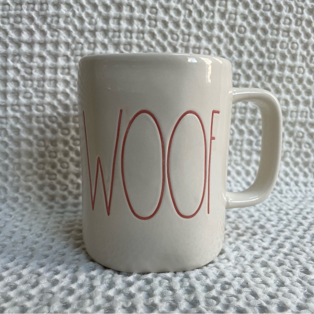 RAE DUNN By Magenta Artisan Collection Ceramic Coffee Mug Cup WOOF in Red 16 oz.